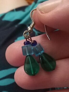 Handmade Green and Blue Bead Drop Earrings